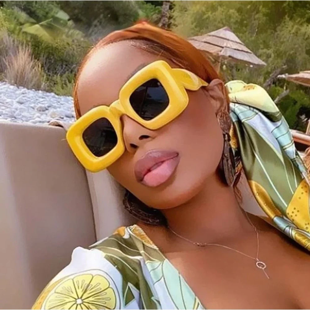 Square Yellow‎ Sunglasses Women's Chunky Frame Fashion Trendy Bold Statement New